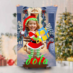 Lofaris Personalized Christmas Elf Girl House Beach Towel