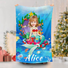 Lofaris Personalized Christmas Mermaid Tridacina Beach Towel