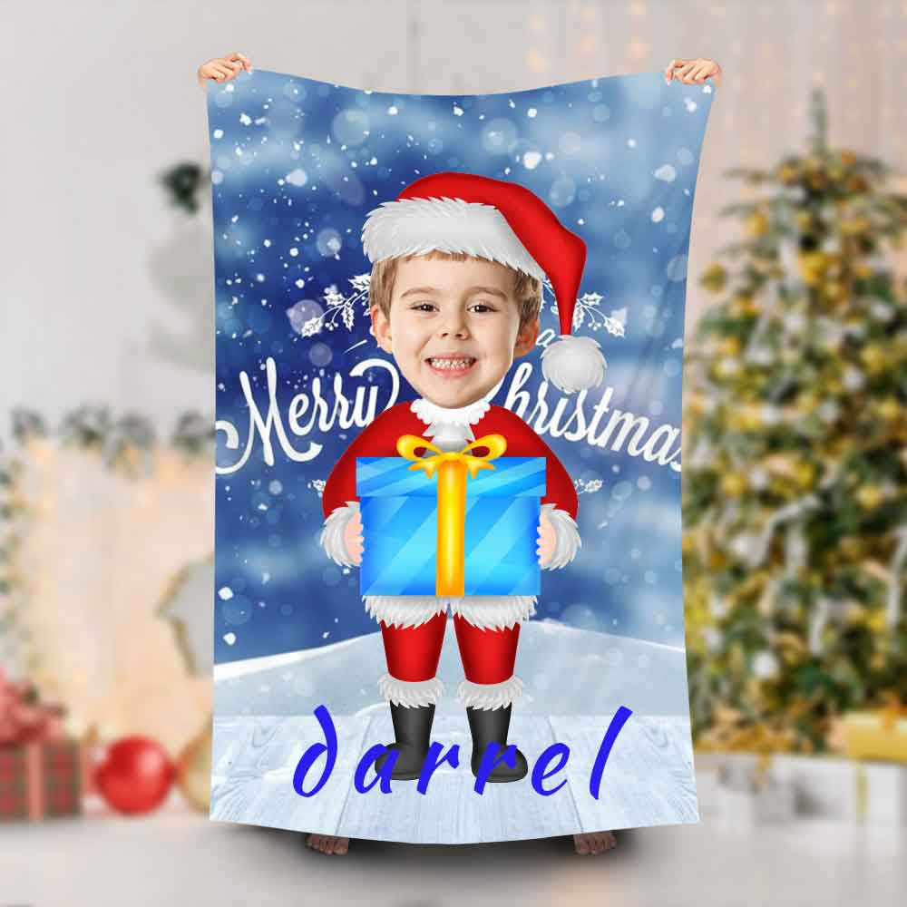 Lofaris Personalized Christmas Santa Blue Gift Beach Towel