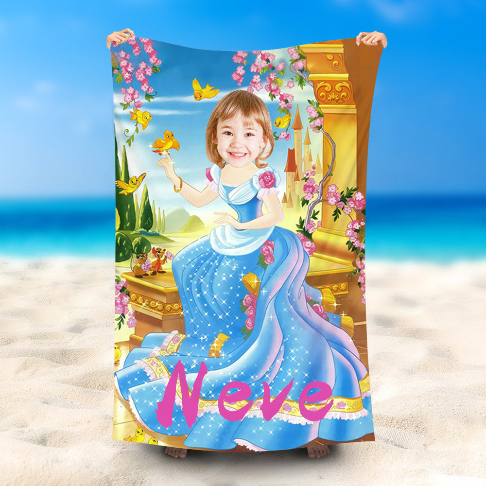Lofaris Personalized Cinderella Gold Balcony Bird Beach Towel