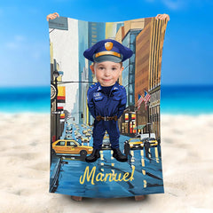 Lofaris Personalized City Policeman Backhand Beach Towel