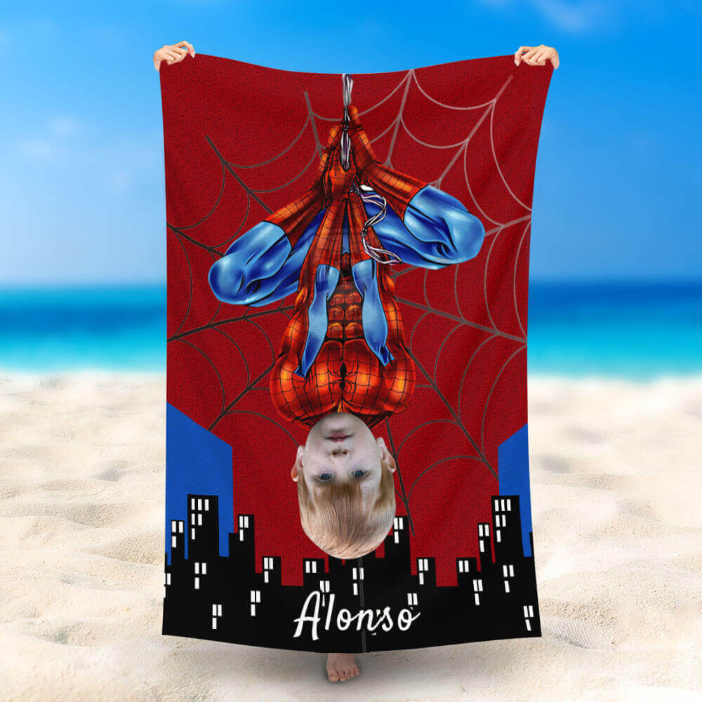 Lofaris Personalized City Upside Down Spiderman Beach Towel