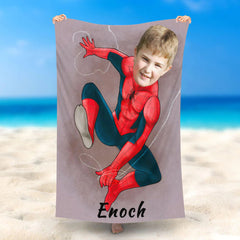 Lofaris Personalized Climbing Spiderboy Beach Towel With Photo