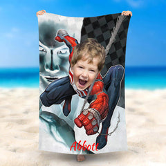 Lofaris Personalized Cool Face Spiderboy Plaid Beach Towel