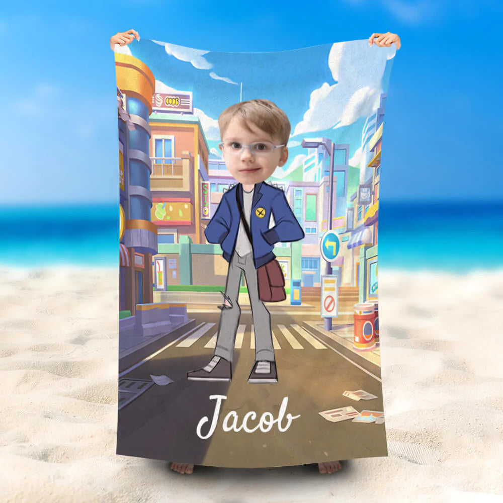 Lofaris Personalized Cool Jacket Boy Beach Towel With Photo