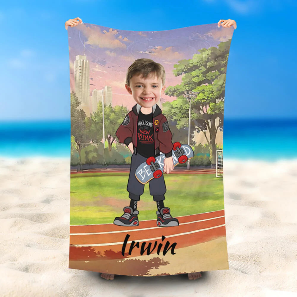 Lofaris Personalized Cool Skateboard Boy Playground Beach Towel