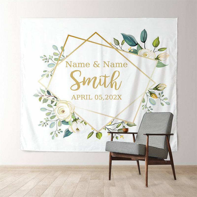 Lofaris Personalized Couples Name Flower Wedding Backdrop Banner