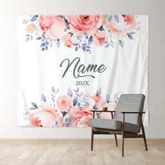 Lofaris Personalized Couples Name Pink Flower Wedding Backdrop