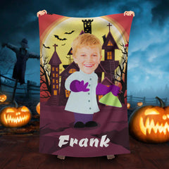 Lofaris Personalized Cute Frankenstein Boy Castle Beach Towel