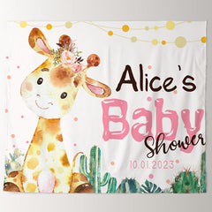 Lofaris Personalized Cute Giraffe Cacti Baby Shower Backdrop