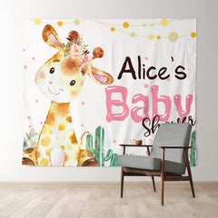 Lofaris Personalized Cute Giraffe Cacti Baby Shower Backdrop