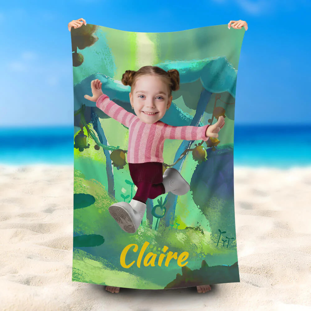 Lofaris Personalized Cute Girl Mushroom Forest Beach Towel