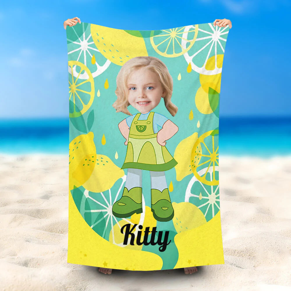 Lofaris Personalized Cute Lime Girl Summer Yellow Beach Towel