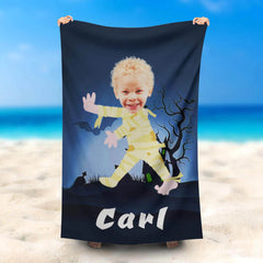 Lofaris Personalized Cute Mummy Boy Bat Night Beach Towel