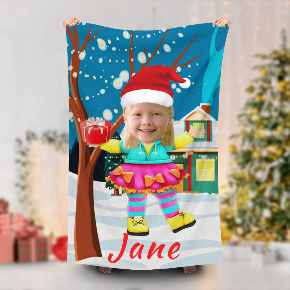 Lofaris Personalized Cute Santa Girl Gift Beach Towel With Face