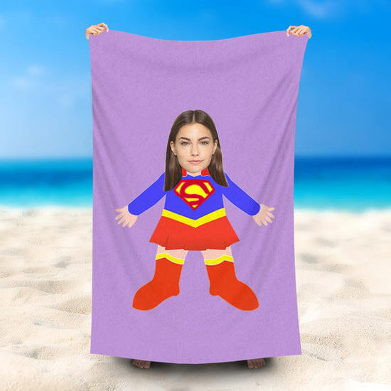 Lofaris Personalized Cute Superwoman Purple Summer Beach Towel