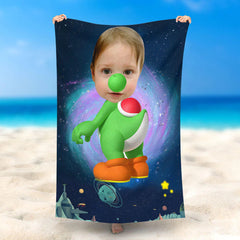 Lofaris Personalized Cute Yoshi Space Beach Towel With Photo