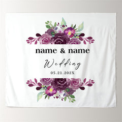 Lofaris Personalized Dark Purple Floral Wedding Backdrop Banner