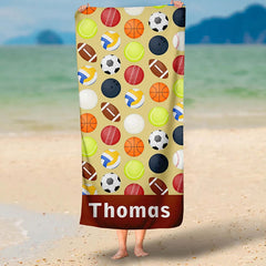 Lofaris Personalized Differ Ball Sports Name Beach Towel