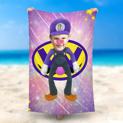 Lofaris Personalized Doll Waluigi Glitter Beach Towel With Face