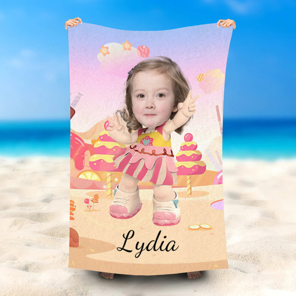 Lofaris Personalized Donatina Candy Girl Pink Beach Towel