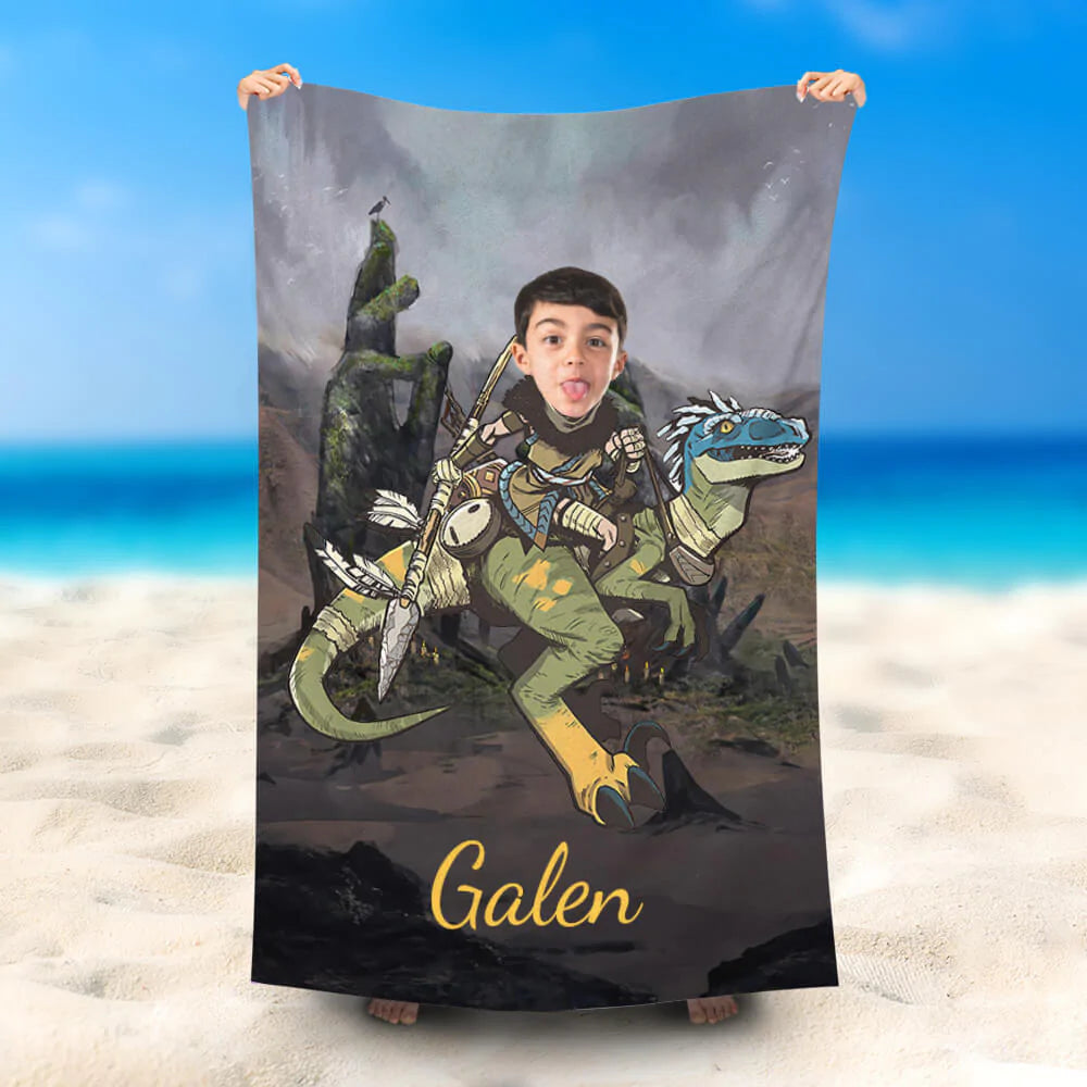 Lofaris Personalized Dragon Knight Black Boy Beach Towel