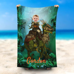 Lofaris Personalized Dragon Knight Green Beach Towel For Boy