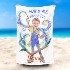 Lofaris Personalized Drawing Boy Create Surprise Beach Towel