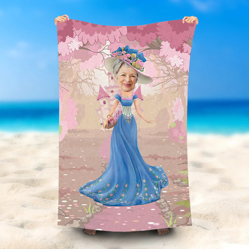 Lofaris Personalized Duchess Pink Castle Floral Beach Towel