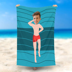 Lofaris Personalized Energetic Man Blue Beach Towel With Photo