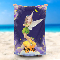 Lofaris Personalized Fairy Girl Star Purple Cloud Beach Towel