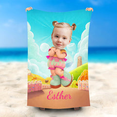 Lofaris Personalized Fantasy Cute Girl Beach Towel With Face