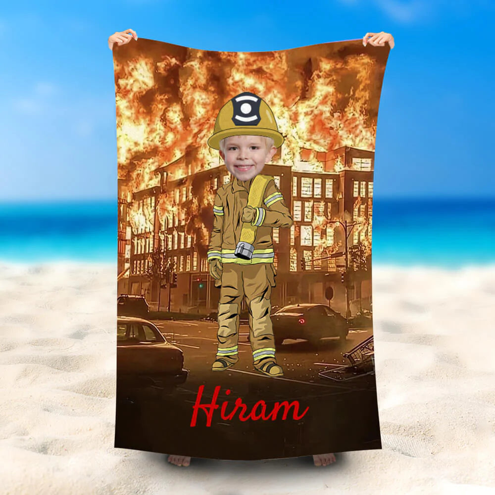 Lofaris Personalized Fireman And Burning Building Beach Towel