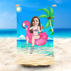 Lofaris Personalized Flamingo Ring Girl Beach Towel For Woman