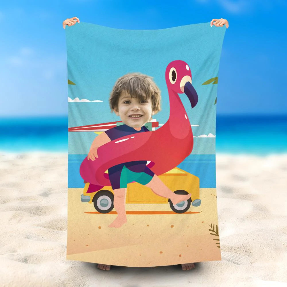 Lofaris Personalized Flamingo Swim Ring Summer Beach Towel