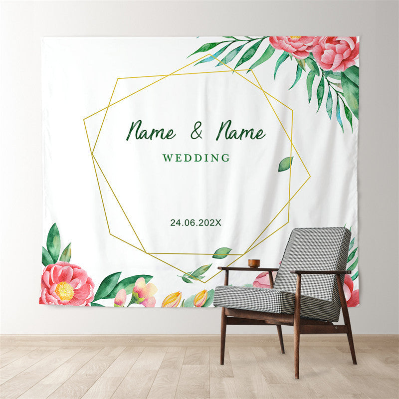 Lofaris Personalized Flower Gold Geometric Wedding Backdrop