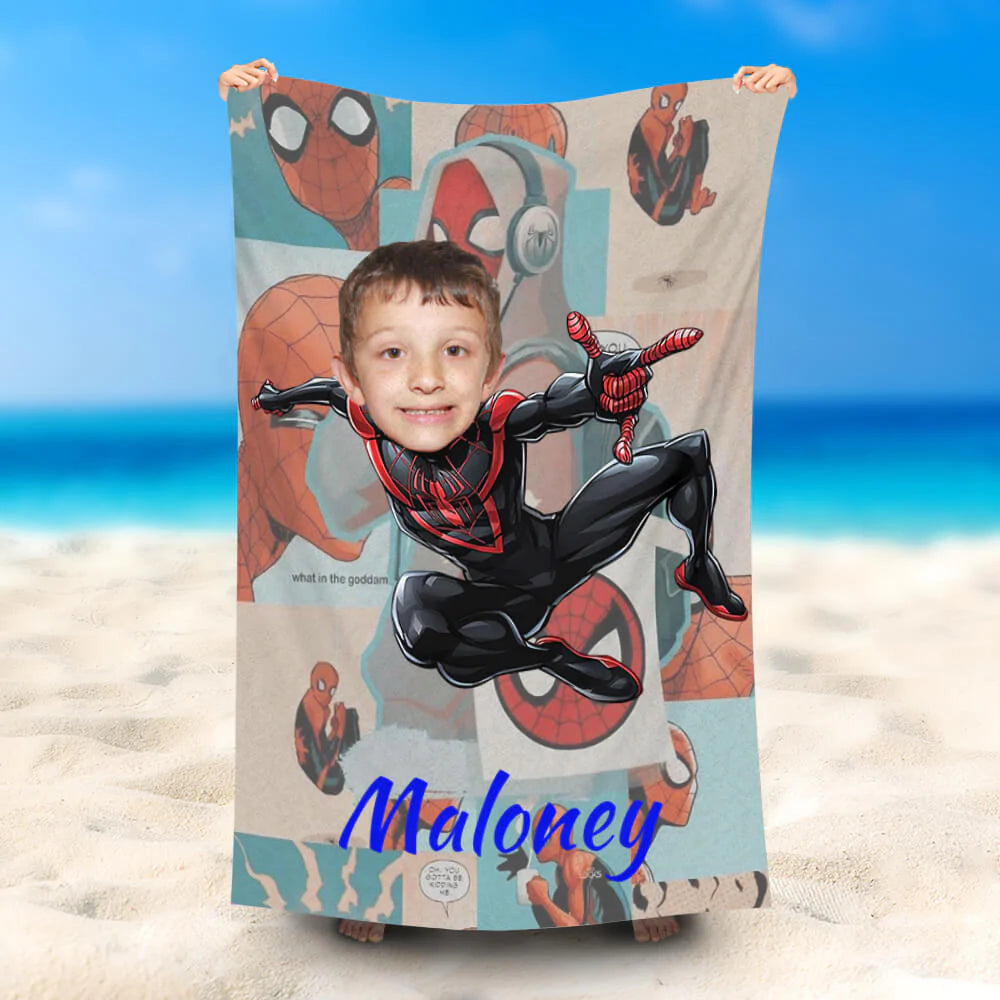 Lofaris Personalized Flying Black Spiderboy Summer Beach Towel