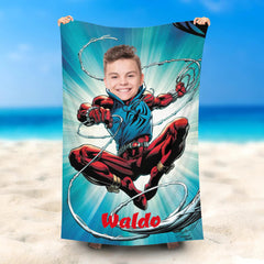 Lofaris Personalized Flying Spiderman Face Thread Beach Towel