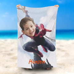 Lofaris Personalized Flying Spiderman Sky Beach Towel With Name