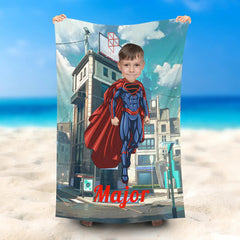 Lofaris Personalized Flying Superboy Street Beach Towel With Face