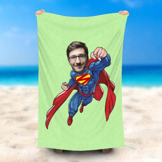 Lofaris Personalized Flying Superman Green Cool Beach Towel