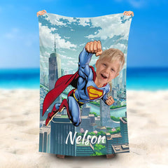 Lofaris Personalized Flying Superman Wonderful City Beach Towel