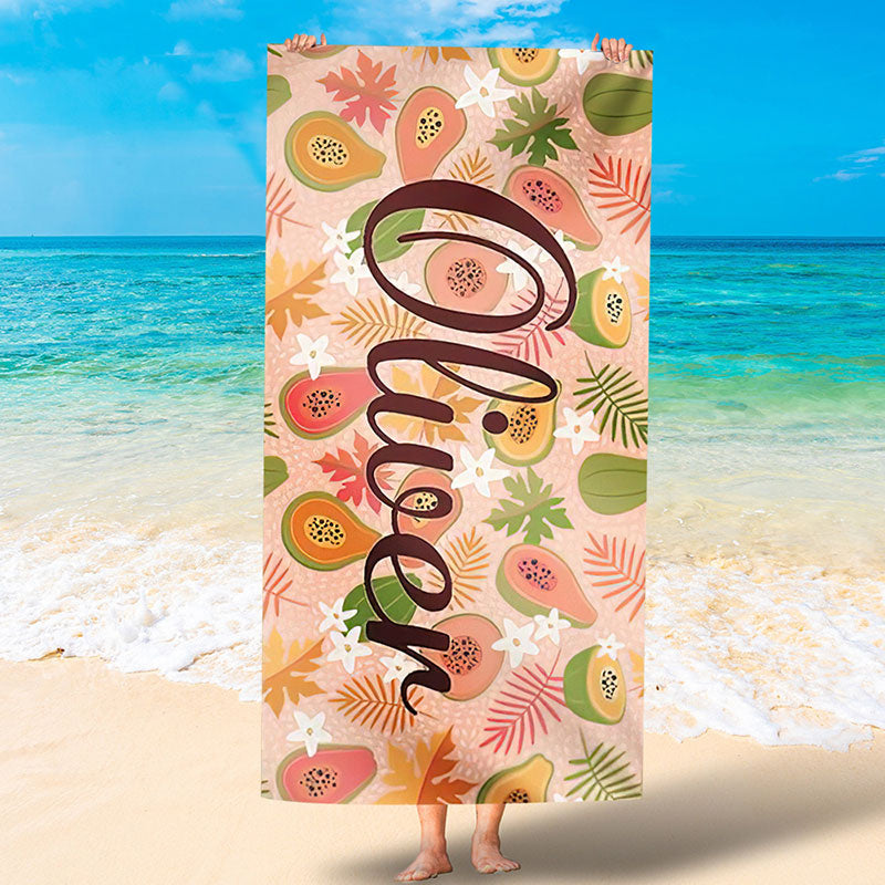 Lofaris Personalized Fruit Leaves Name Summer Beach Towel