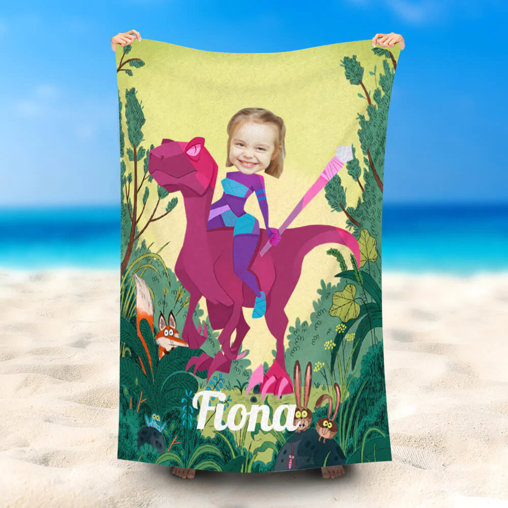 Lofaris Personalized Girl Dragon Knight Jungle Beach Towel