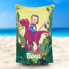 Lofaris Personalized Girl Dragon Knight Jungle Beach Towel