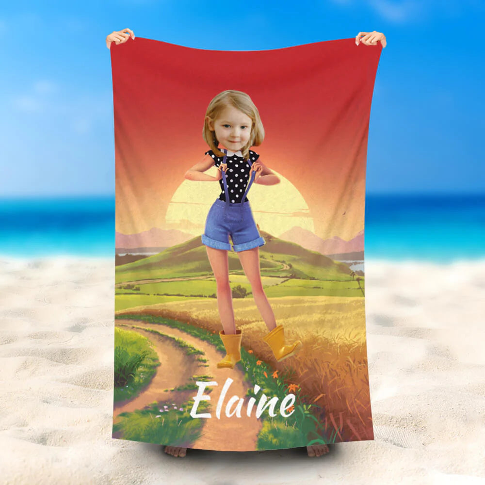 Lofaris Personalized Girl In Polka Dotst Shirt Beach Towel