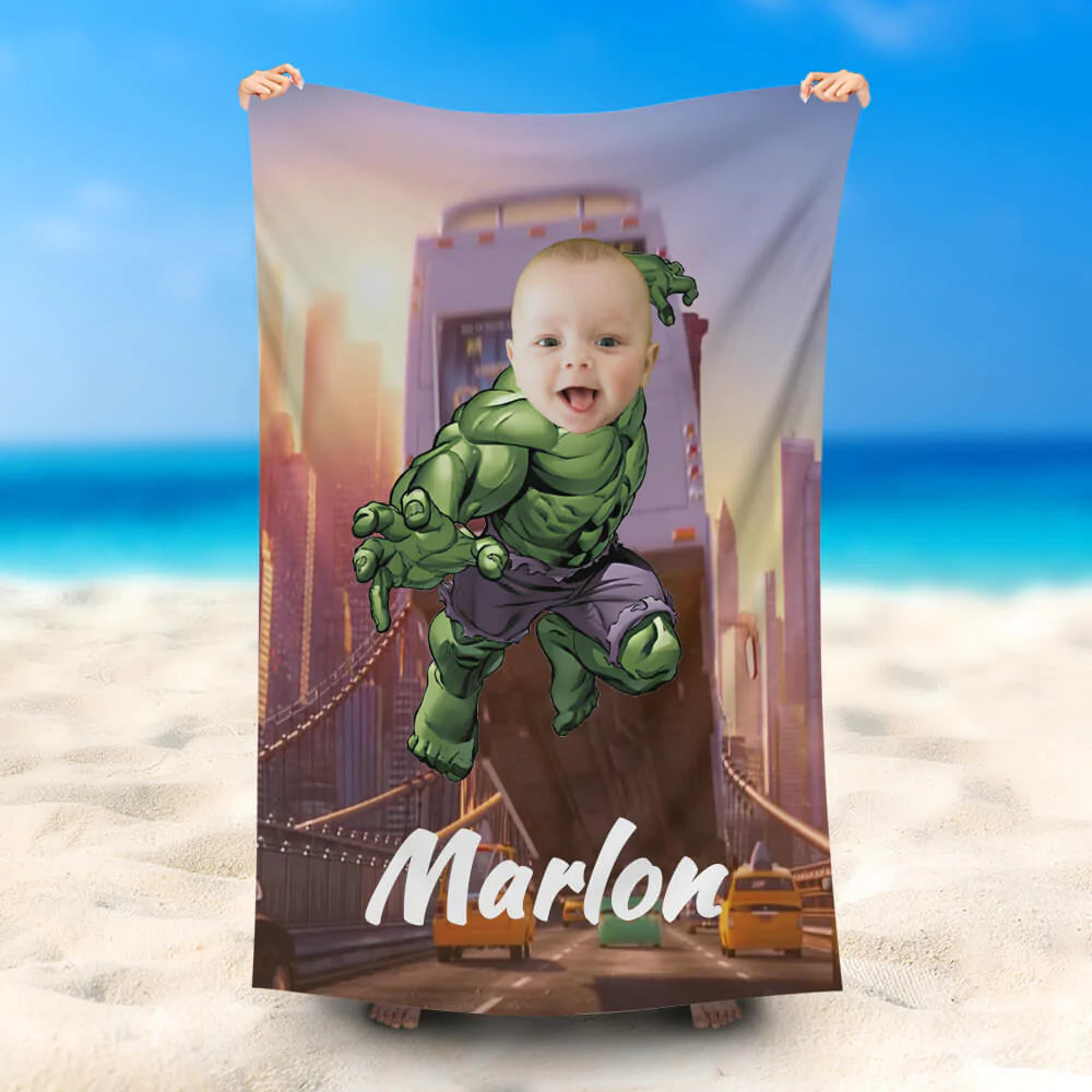 Lofaris Personalized Going Hulk Beach Towel With Photo