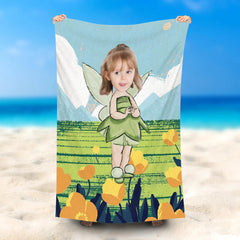 Lofaris Personalized Green Dress Elf Yellow Tulip Beach Towel