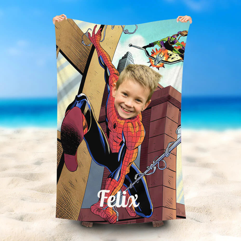 Lofaris Personalized Green Goblin Spiderman Buildings Beach Towel