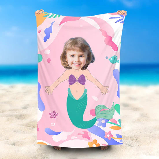 Lofaris Personalized Green Mermaid Girl Illusion Beach Towel